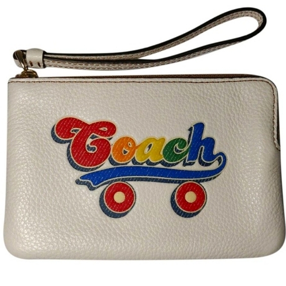 Brand New~Limited Edition COACH Leather Corner Zip Rainbow Roller Skate Wristlet - Picture 3 of 14